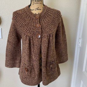 Dress Barn Brown button front sweater with pockets. Size L